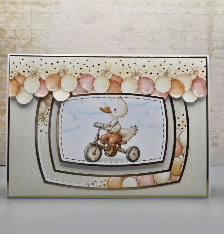 Handmade Goose Birthday Card, Cute Birthday Card, Bicycle Birthday Card