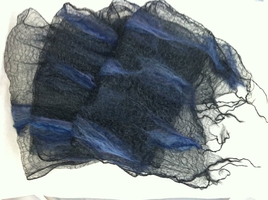 Scarf Nuno felted on silk gauze (midnight)