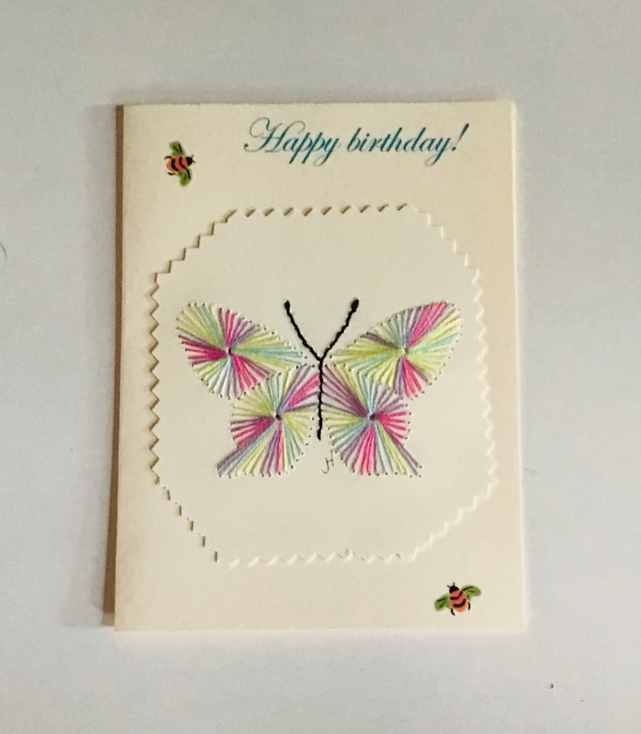 Embroidered card, Happy birthday, Butterfly card, Embroidery,   