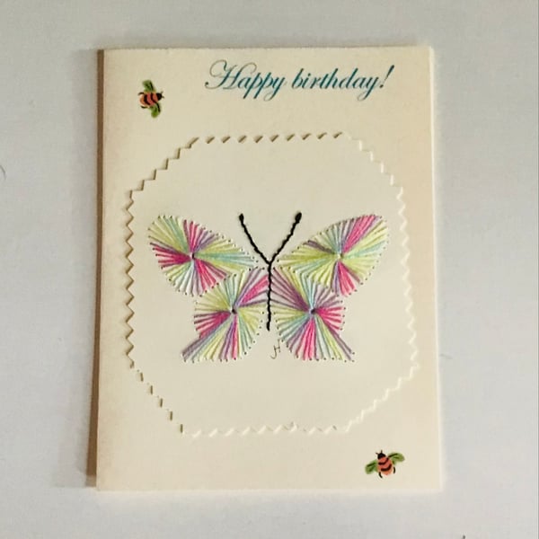Embroidered card, Happy birthday, Butterfly card, Embroidery,   