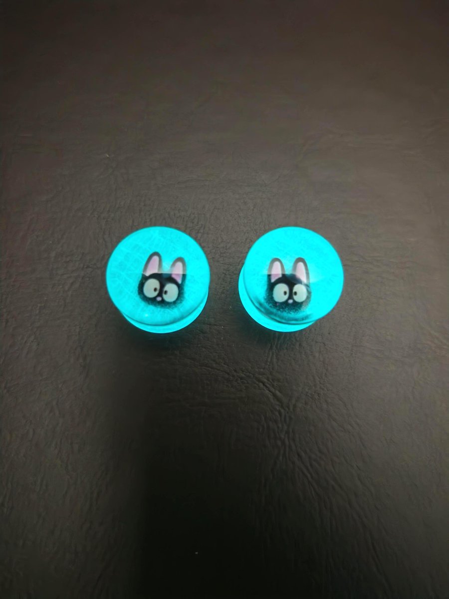 Handmade Glow In The Dark Halloween Resin Ear Gauges: Cat Web Design