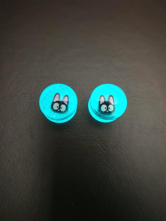 Handmade Glow In The Dark Halloween Resin Ear Gauges: Cat Web Design