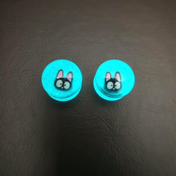 Handmade Glow In The Dark Halloween Resin Ear Gauges: Cat Web Design