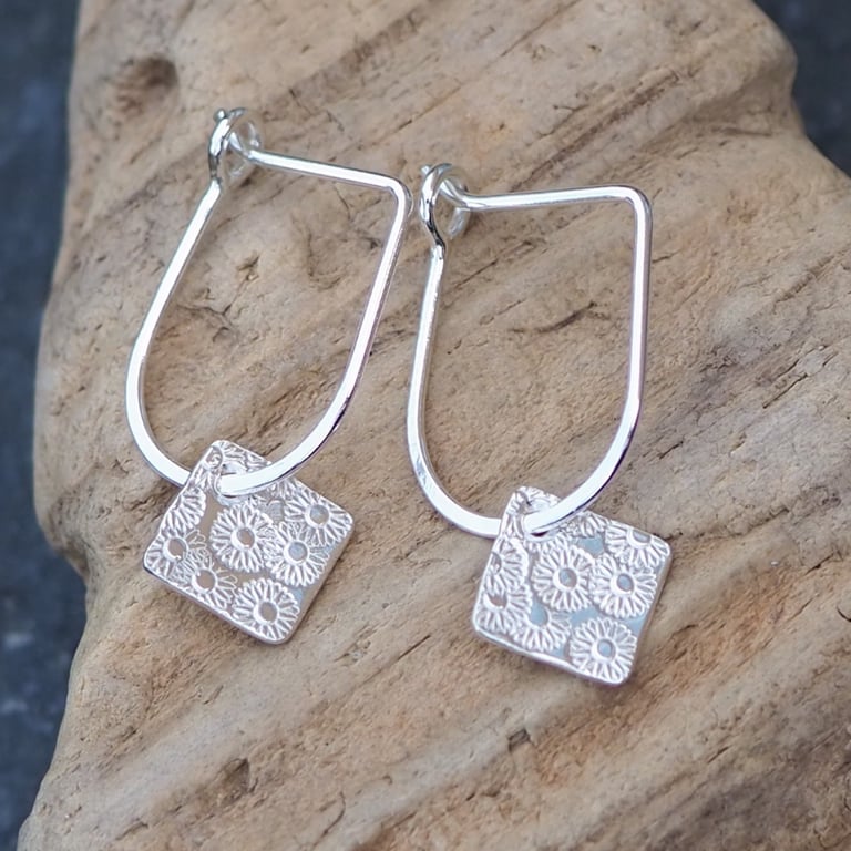 Sterling Silver Daisy Drop Earrings, Dangle Earrings, Handmade