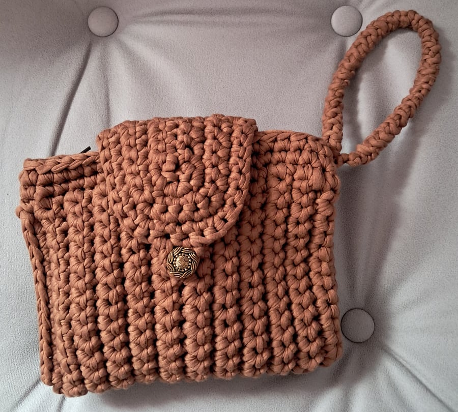 Mid Brown Handmade Crocheted Clutch Bag