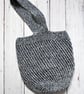Hand Knitted cotton shopping grocery bag - Denim Blue Neutral - Image 4