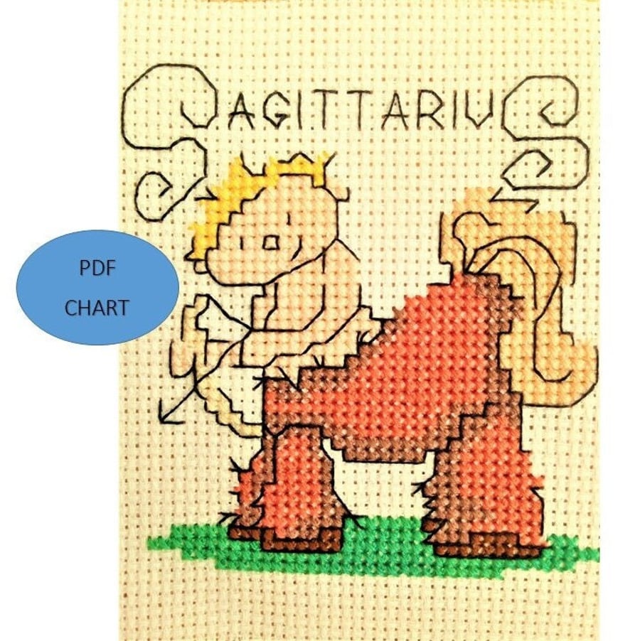 Sagittarius zodiac star sign theme small cross stitch pdf chart