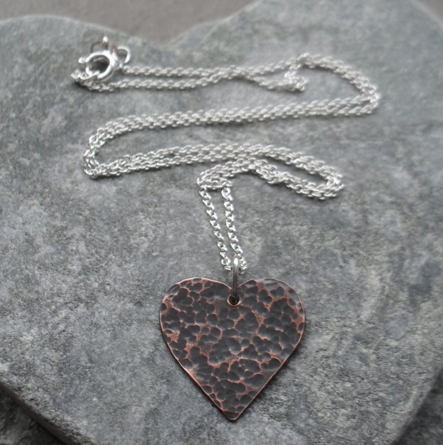  Copper Heart Pendant With Sterling Silver Chain Vintage