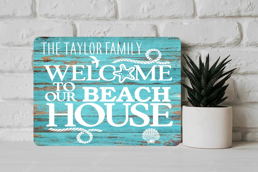 PERSONALISED Welcome to Our Beach House Metal Sign Wedding Housewarming Holiday 