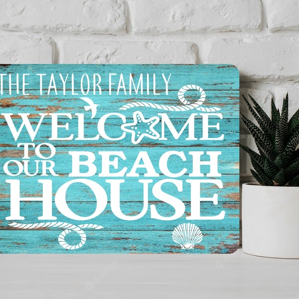 PERSONALISED Welcome to Our Beach House Metal Sign Wedding Housewarming Holiday 