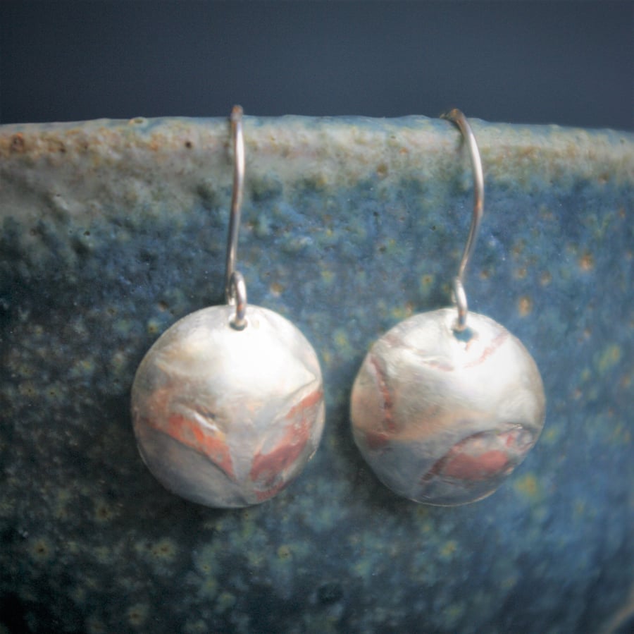   Fused Silver and Copper Dome Dangle Earrings