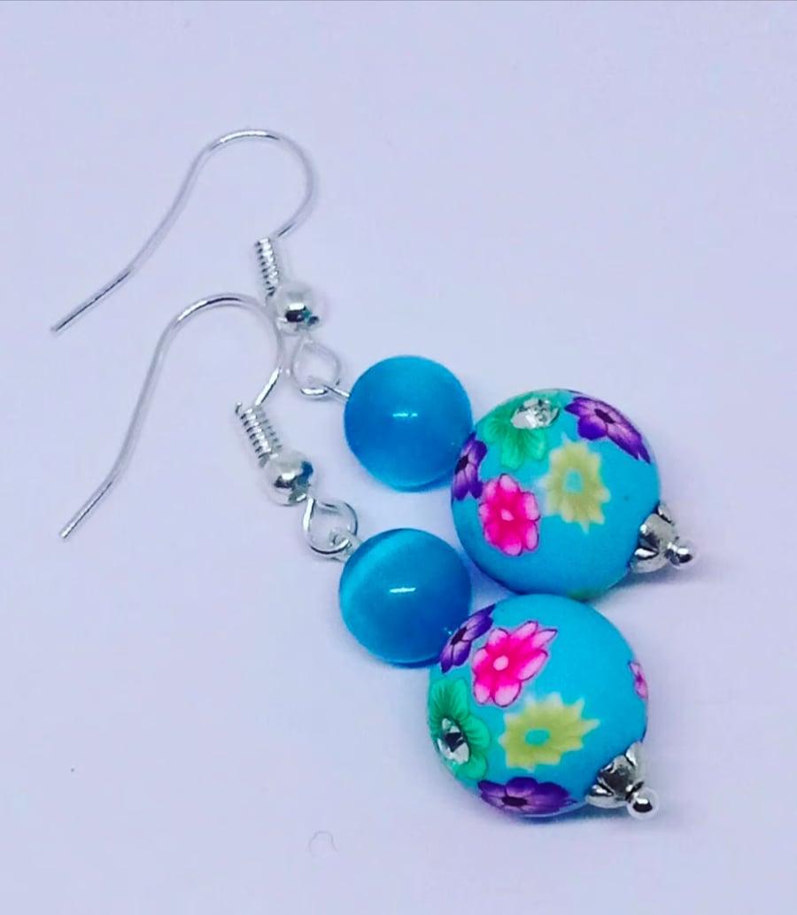 Lovely Floral Beaded Earrings with Sterling Silver Hooks