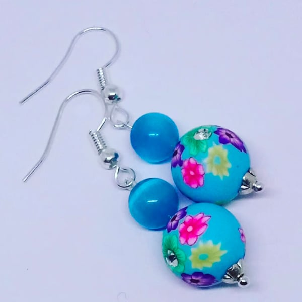 Lovely Floral Beaded Earrings with Sterling Silver Hooks