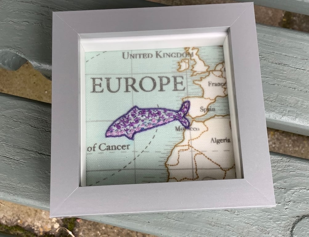 Hand Embroidered Picture of Minky Whale