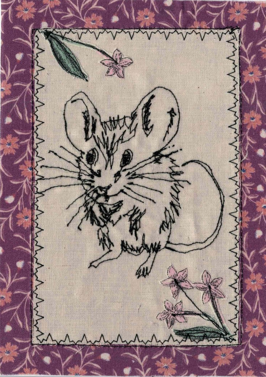 burgundy mouse with floral edge card