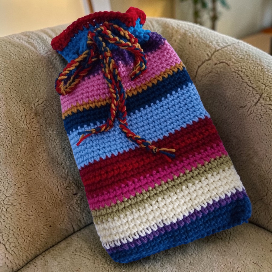 Crocheted Hot Water Bottle Cover, Drawstring Closure, Cosy Winter Accessory