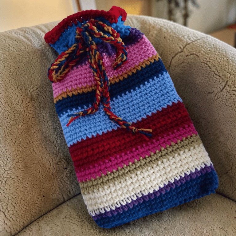 Crocheted Hot Water Bottle Cover, Drawstring Closure, Cosy Winter Accessory