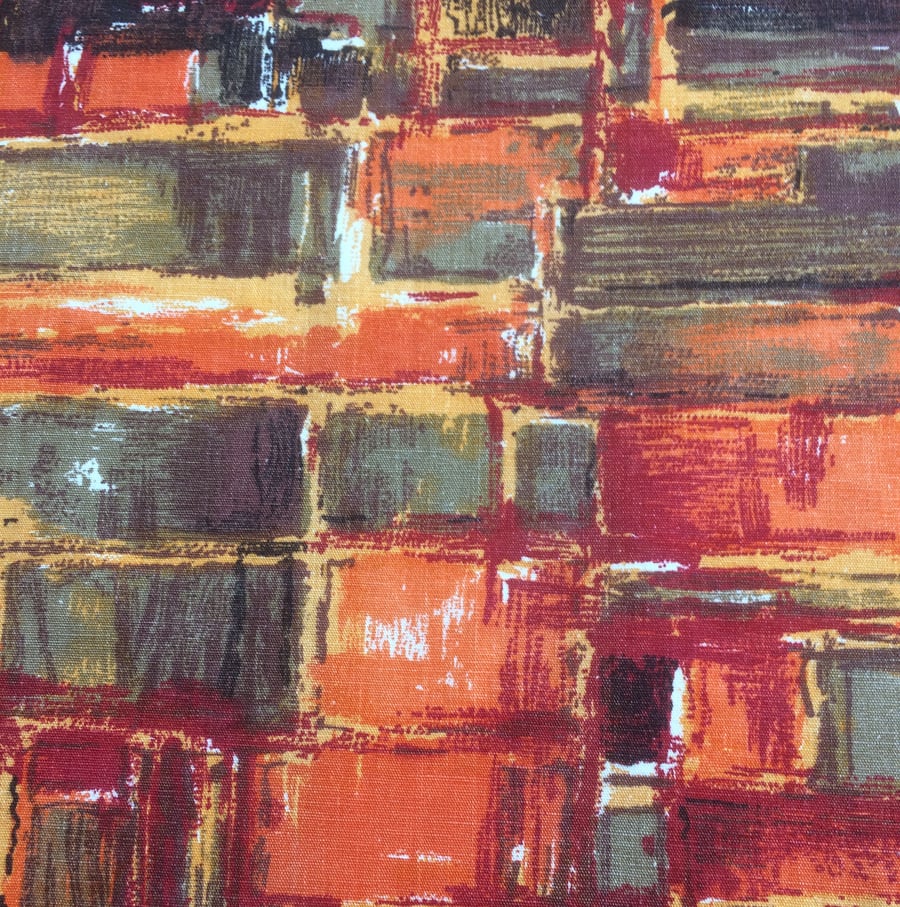 Geo Autumnal Mid Century 50s Red Orange Olive Vintage Fabric Lampshade