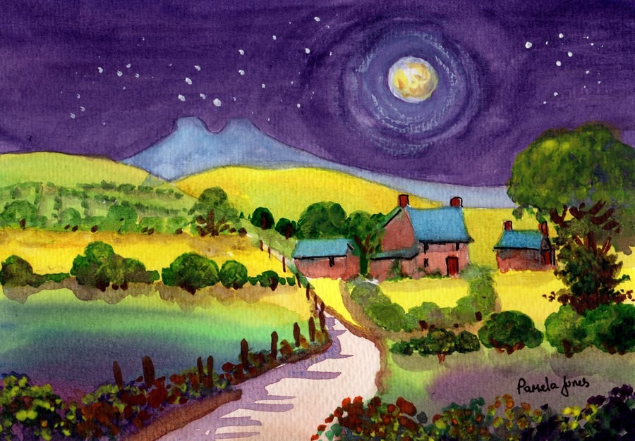 Cottage In The Moonlight, Brecon Beacons, Wales, A3 in 20 x 16'' Mount