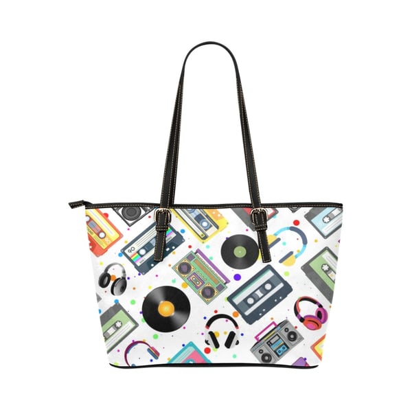 Retro Music Artistic Inspired PU Leather Tote Bag.