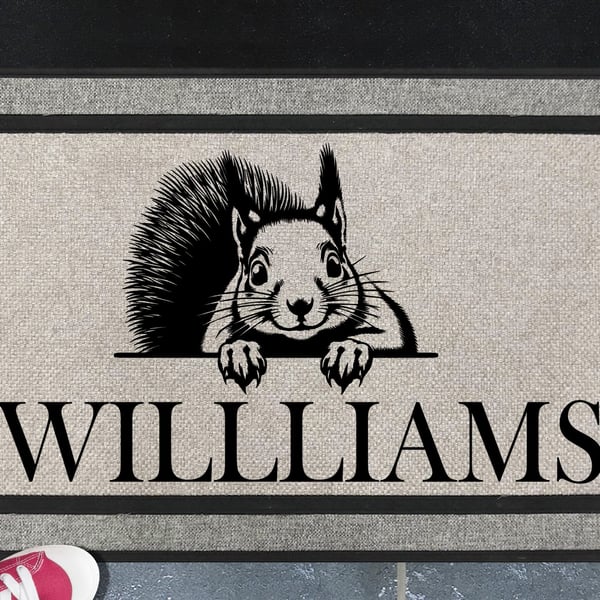 Squirrel Door Mat - Personalised Red Squirrel - All Weather Doormat - 45x70cm 