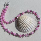 Pink Morganite & Magenta Pink Agate Gemstone Silver Heart Beaded Necklace