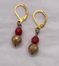 Fire Bead Gold and Red Drop Earrings  - Image 3