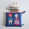 Make up bag or pouch in vintage Danish tablecloth fabric. Soro in Denmark.