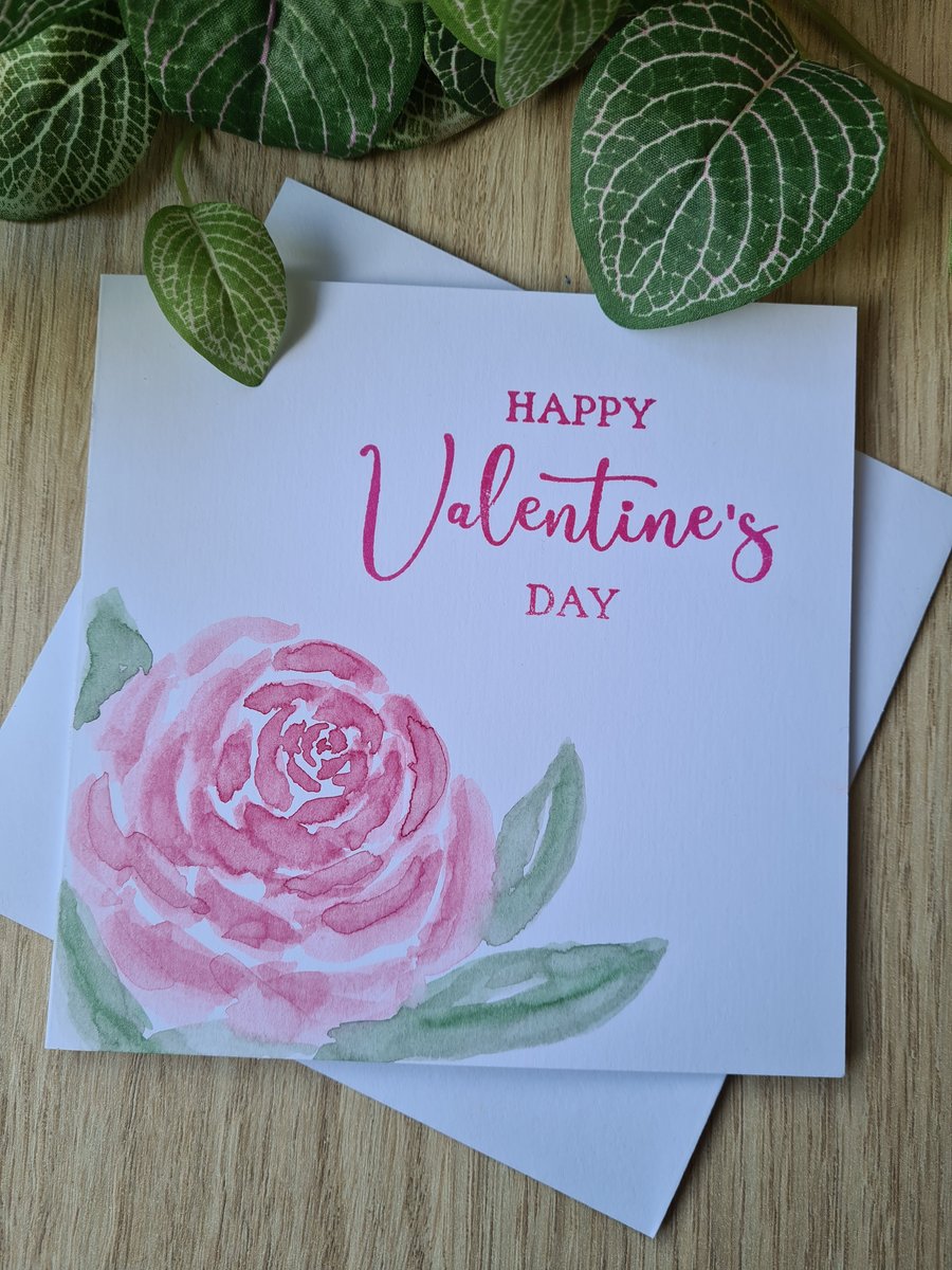 Watercolour rose Valentine's Day card handpainted