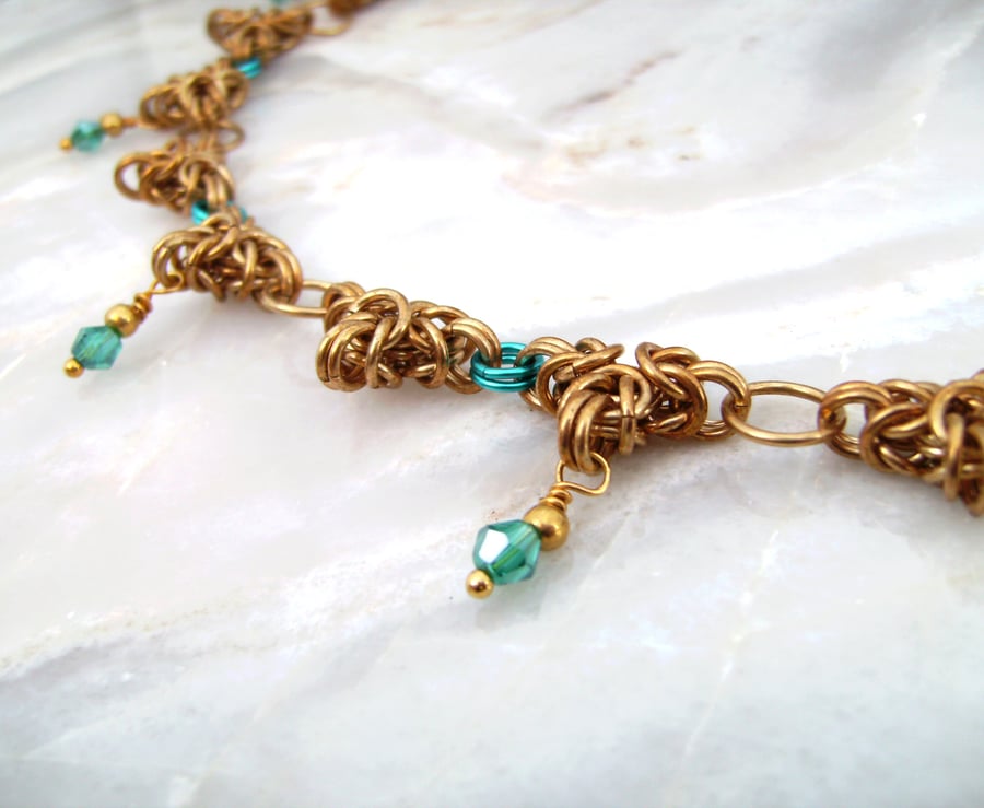 Chainmaille Byzantine Desert Blue Choker Necklace