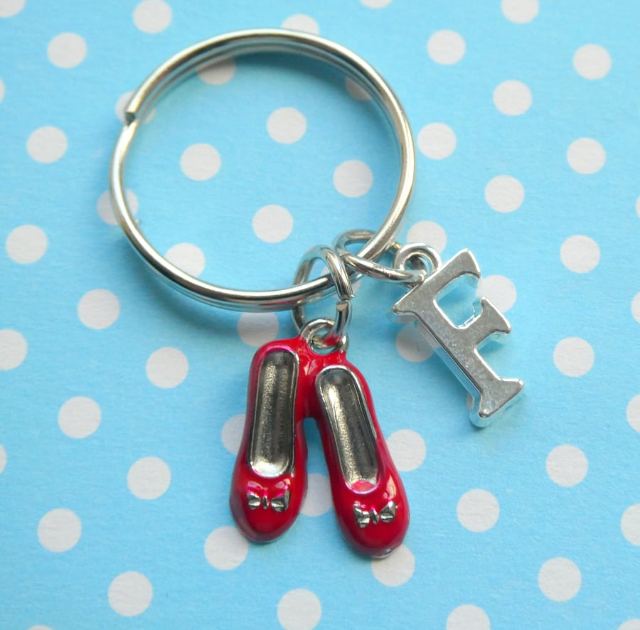 Red shoes initial charm keyring 