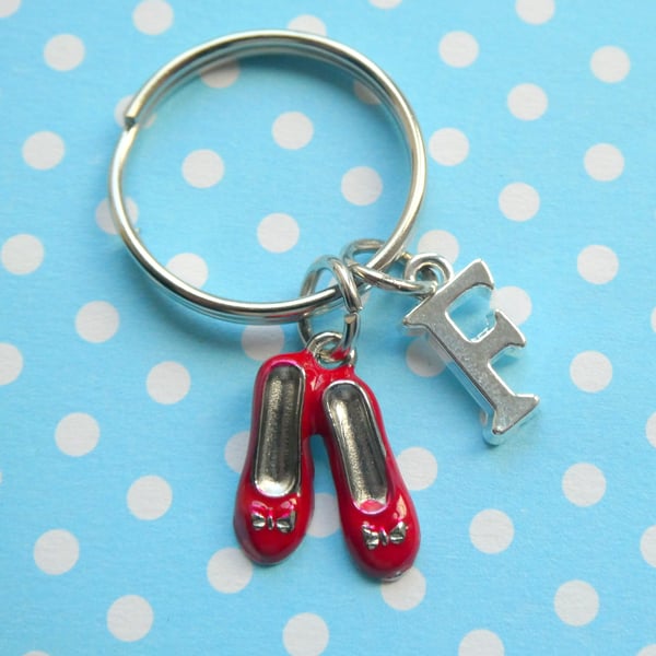 Red shoes initial charm keyring 
