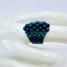 Blue Green Metallic Dragon Scales Beaded Ring Size N