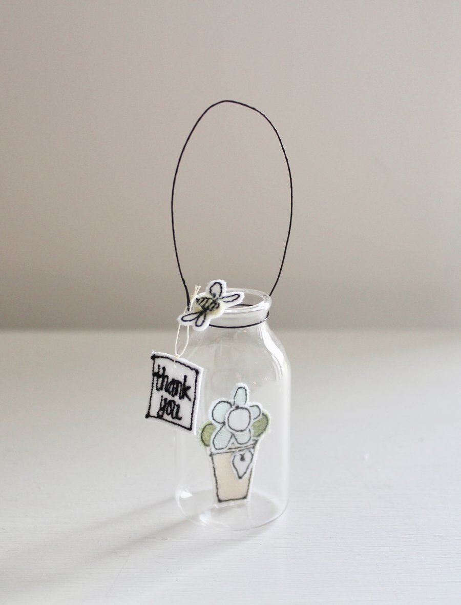 'Thank you Flowerpot' - Hanging Glass Jar