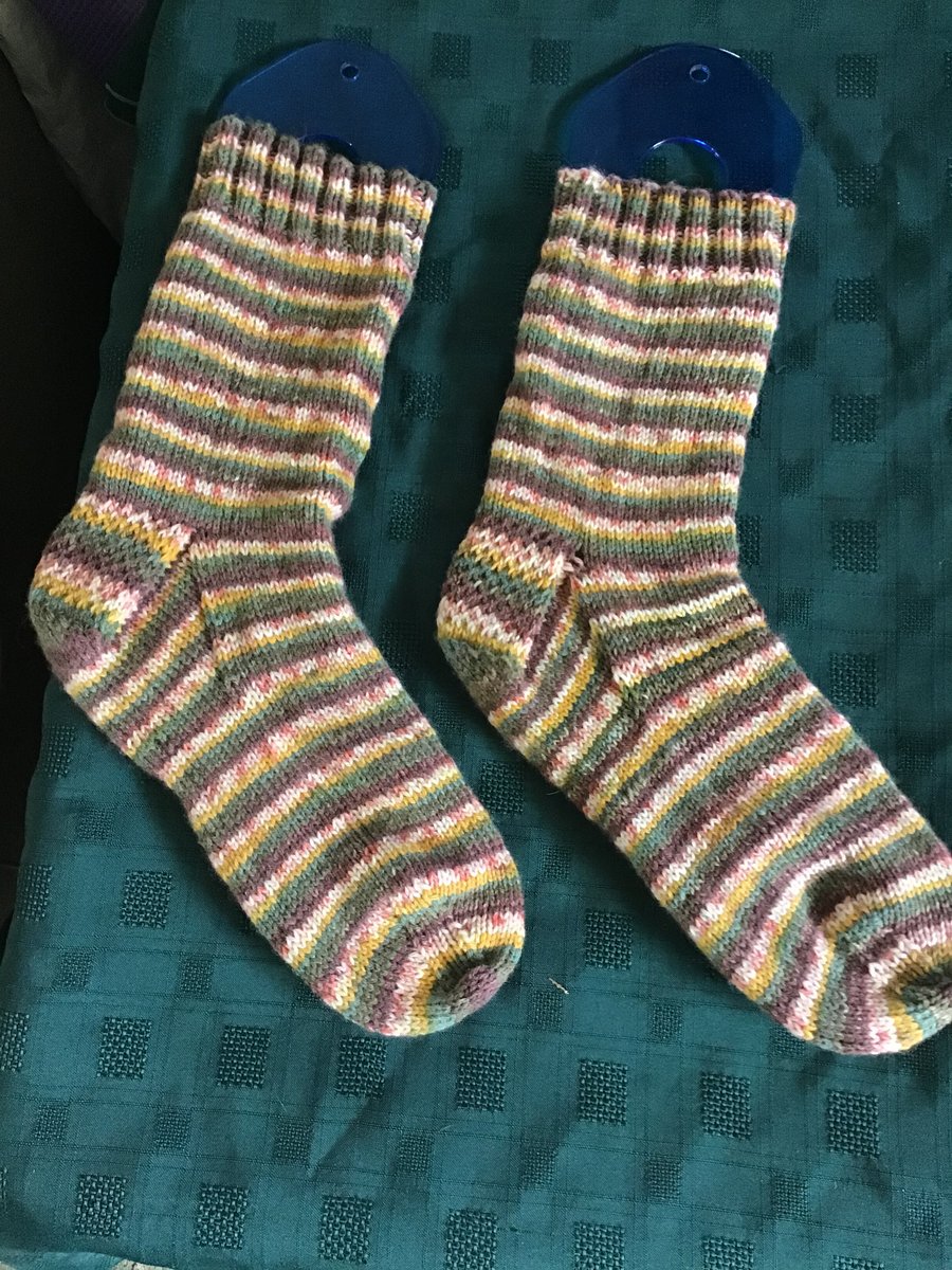Hand knit striped wool free socks 