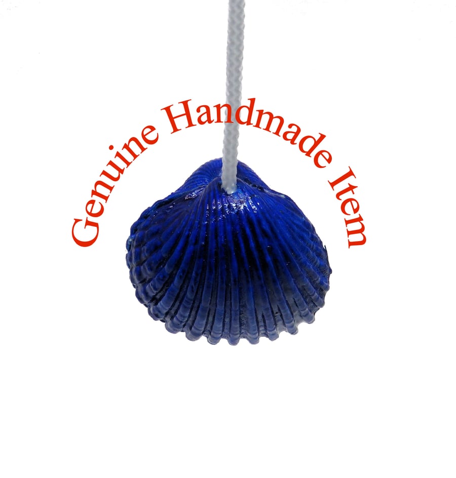 OOAK Nautical-themed light pull handle beach sea shell painted a rich deep blue.