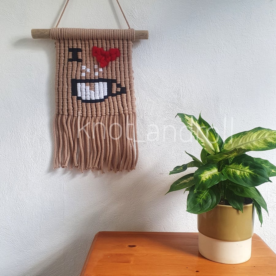 Wall decoration for Coffee lover, macrame   tapestry, boho gift 