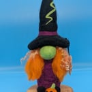 Needle felted Witch Gnome with pumpkin