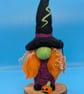 Needle felted Witch Gnome with pumpkin