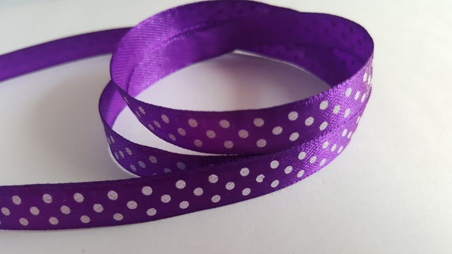 3m Ribbon - Printed Satin - 10mm - Polka Dot - Purple 