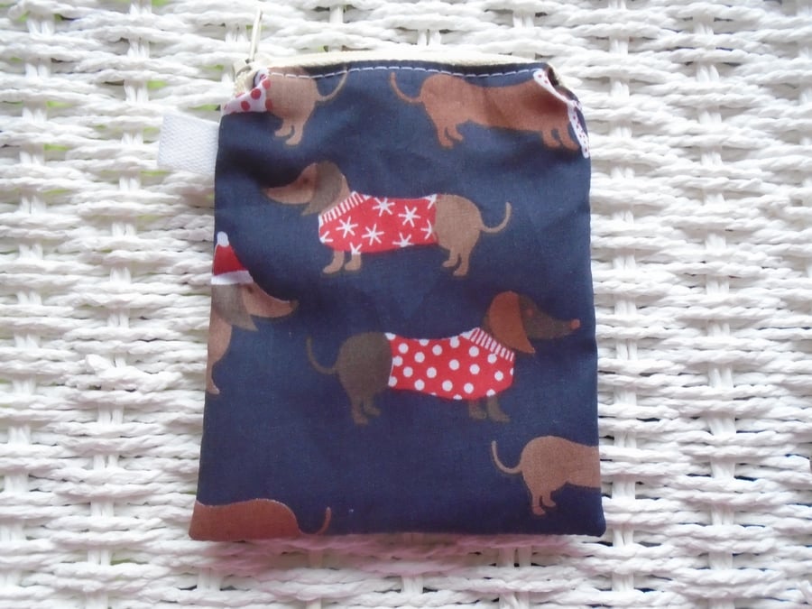 Sausage Dog Blue Coin Purse or Card Holder 