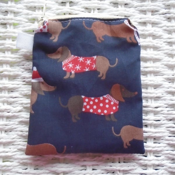 Sausage Dog Blue Coin Purse or Card Holder 