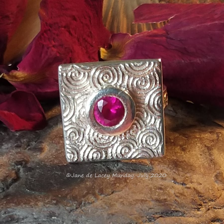 Fine Silver Ring with Red stone.