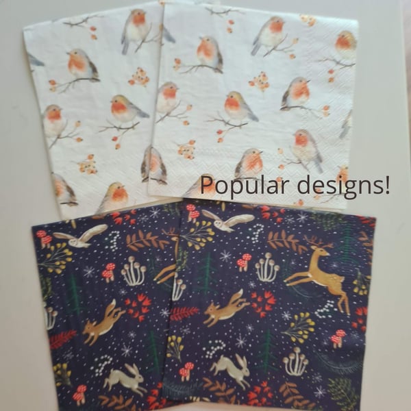 4 Christmas theme paper napkins for decoupage