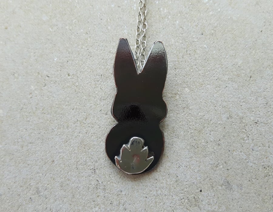 Bunny Rabbit Pendant Necklace with Copper and Sterling Silver . Easter gift.