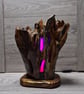 Abstract Wood Sculpture with Colour-Changing LED Light, Free Standing Wood Base