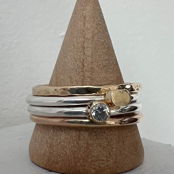 Gold and Silver Stacking Rings - delicate and elegant - size L