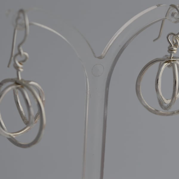 STERLING SILVER "ORBITAL" UNIQUE STATEMENT DANGLE EARRINGS