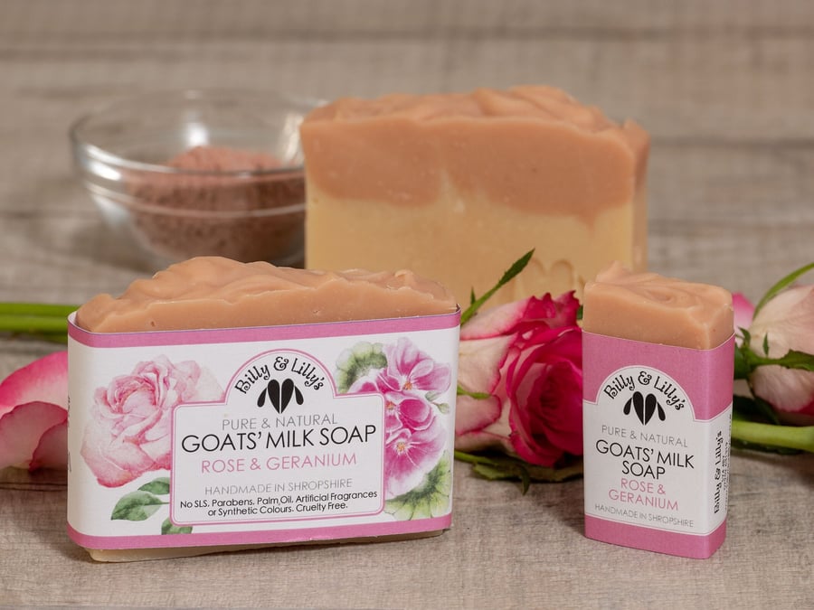ROSE & GERANIUM - Natural Handmade Goats Milk Soap - Moisturising - No Palm Oil