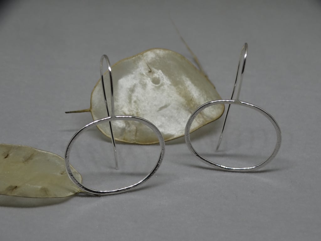 Silver earrings - contemporary oval drop earrings - lightweight 